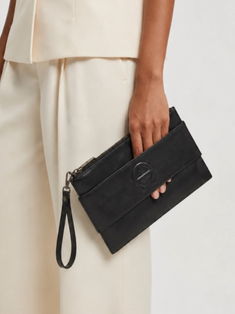 Etienne Aigner Black Leather Adeline Wristlet Clutch Bag NWOT